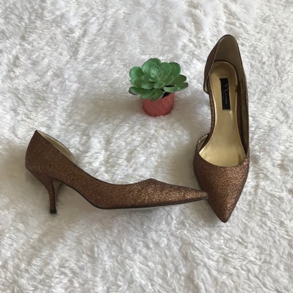 Nina d'Orsay Bronze Glitter Pointed Toe Heels GUC - Picture 2 of 7